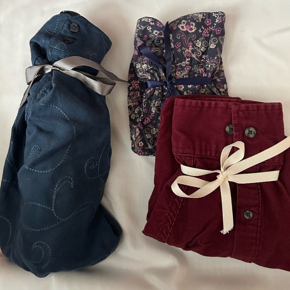 Wine Bottle Gift Bags Re-usable Upcycled Fabric Bag Set of 3 - Picture 2 of 4